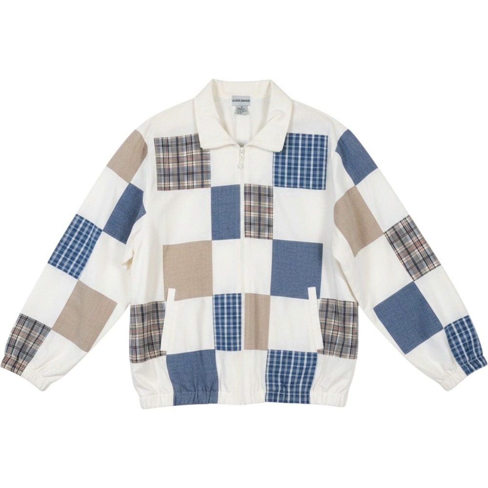 Alfred Dunner Patchwork Jacket Womens 18 White Blue Plaid Zip Up Lightweight